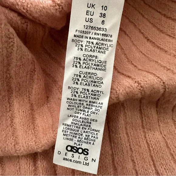 ASOS DESIGN Wrap Front Sweater in Rib in Dusky Pink Size 6 - Picture 8 of 8